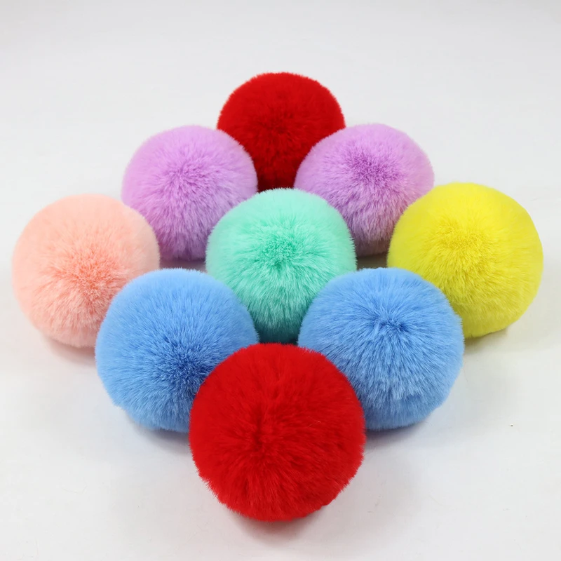 Real Rex Rabbit Fur Ball 6cm Pompom Car Pompon Rabbit Fur Ball for Keychain Fur DIY Bag Charms with Fluffy Bunny Ponpones 4pcs