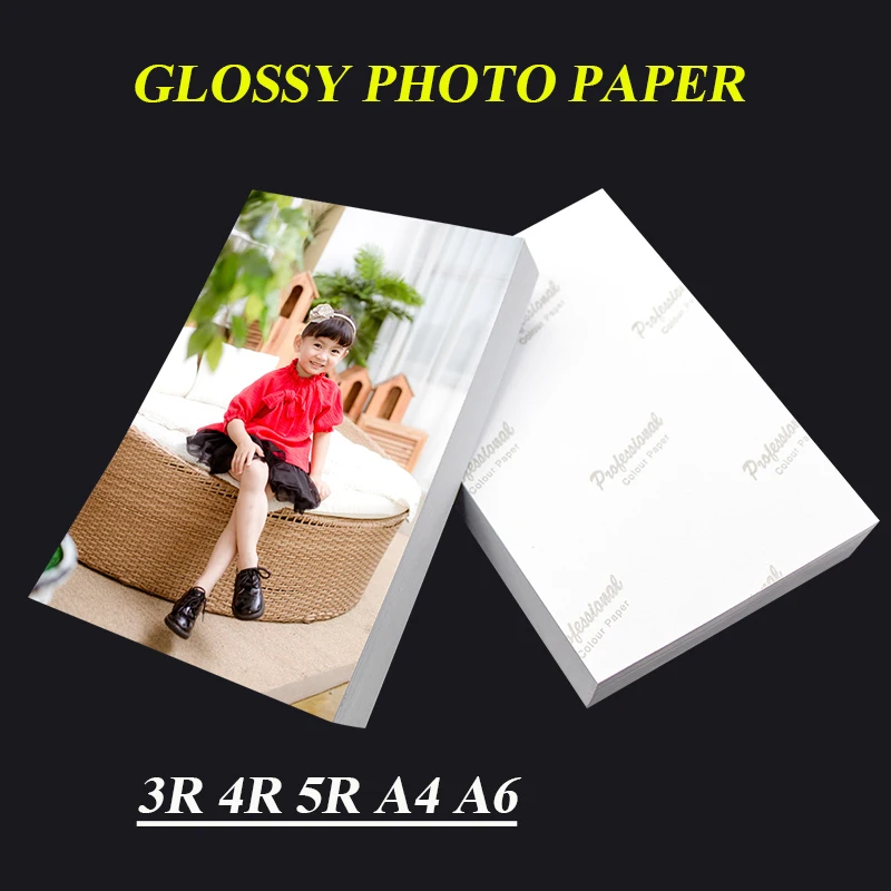 Papel fotográfico 3R 4R 5R A4 A6, 100 hojas para impresora de inyección de tinta, papel de impresión con revestimiento fotográfico de alto brillo