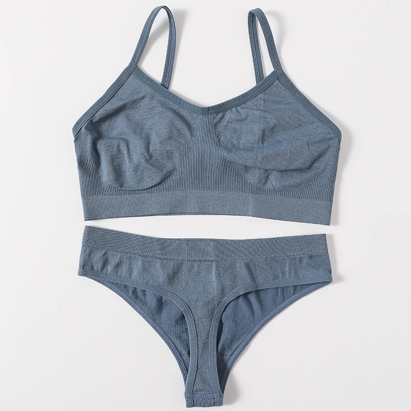 Conjunto de sujetador sin aros para mujer, lencería deportiva, Bralette, Top Sexy, Tanga, bragas de cintura baja, ropa interior sin costuras, ropa