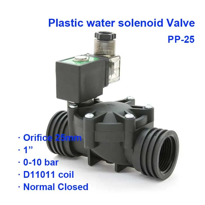 

2 Way Plastic Water Garden Pilot Solenoid Valve PP-25 BSP Port G1" 0-10bar Orifice 25mm D11011 coil