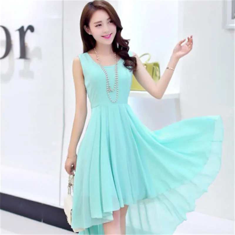 2023 Irregular Solid Sleeveless Tank Beach Summer Dress Vestidos Womens Clothing Asymmetric High Low Chiffon Dress xh151