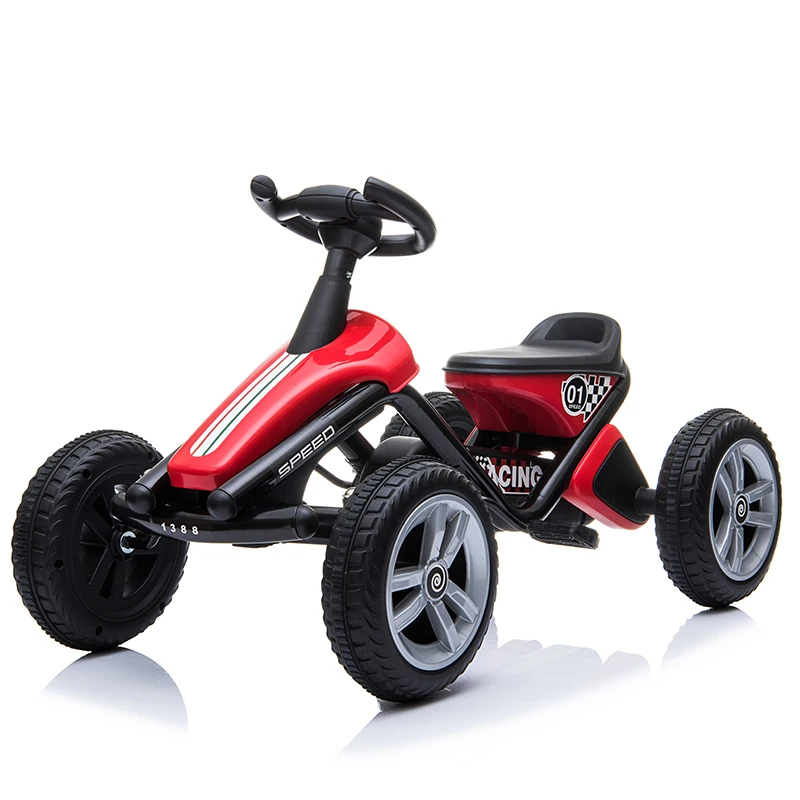 1-3 leeftijden kinderpedaal Go Kart, 4-wielige rit op auto met voetrem, fietsrotatiesysteem