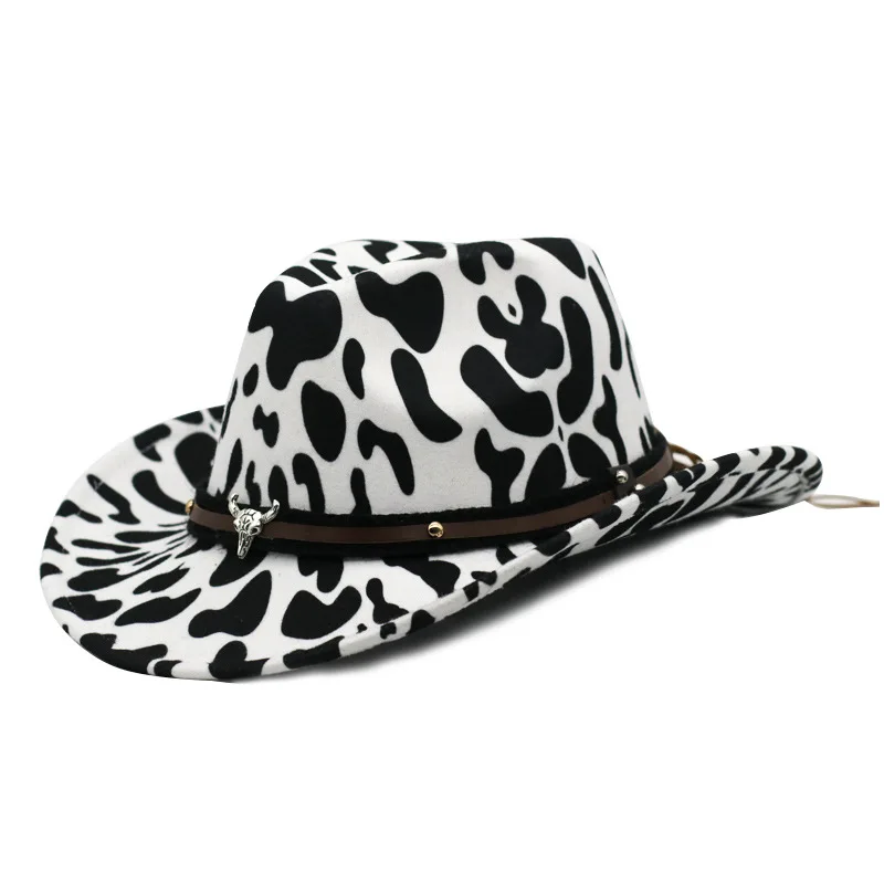 Cow hat with accessories fedora hat cowboy pattern hat female summer 2021 new style hip-hop retro sunscreen western curly Cows