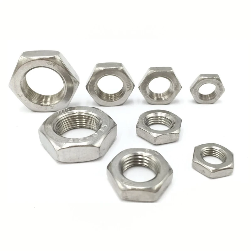 2/25pcs M2.5 M3 M4 M5 M6 M8 M10 M12 M14 M16 304 A2-70 Stainless Steel Flat Hex Hexagon Thin Nut Jam Nut DIN439 GB6172