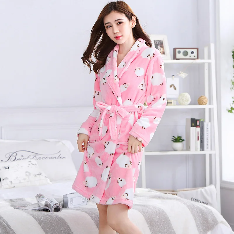 Elegant Pretty pattern Coral Velvet women Casual Warm Homewear Flannel Bathrobe Lovers Soft Bath Robe халат женский теплый