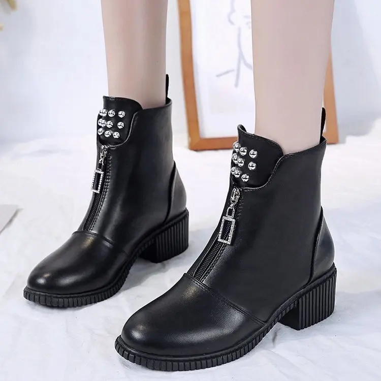 Zipper Lady Boots Brand Women\'s Shoes Australia Boots-women Winter Footwear Round Toe Ladies Fashion Autumn Snow 2024 Rock Med