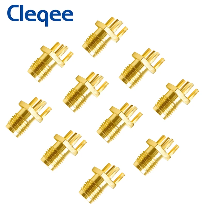 Cleqee 10PCS SMA หญิง Jack Adapter Solder ขอบ PCB ตรง Mount RF ทองแดงเสียบปลั๊กทอง