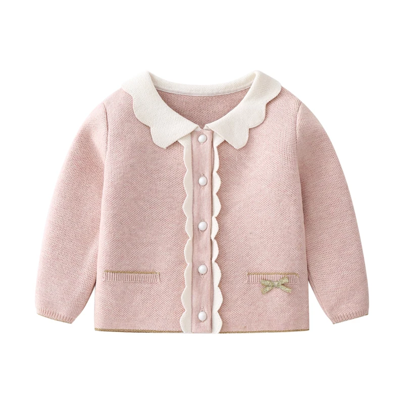 2024 new knitted suit for 1 2 3 4 5 years old girls fall pink clothes set cardigan+skirt children clothing kids outfit