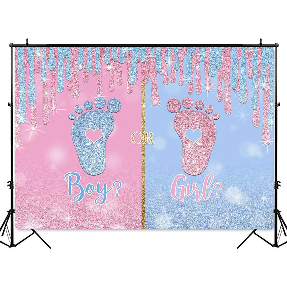 Kleine Füße Geschlecht Offenbaren Party Hintergrund Decor Junge oder Mädchen Neugeborenen Baby Dusche Foto Hintergrund Glitter Rosa oder Blau Photocall