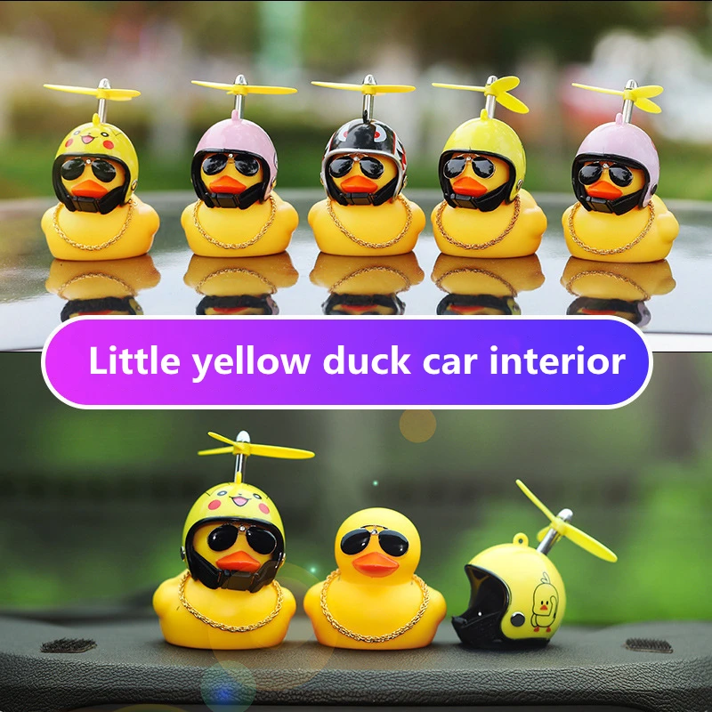 Car Duck with Helmet Broken Wind Small Yellow Duck Black Pink Duck Bike Motorcycle Helmet Riding Cycling Car Accessories Decor