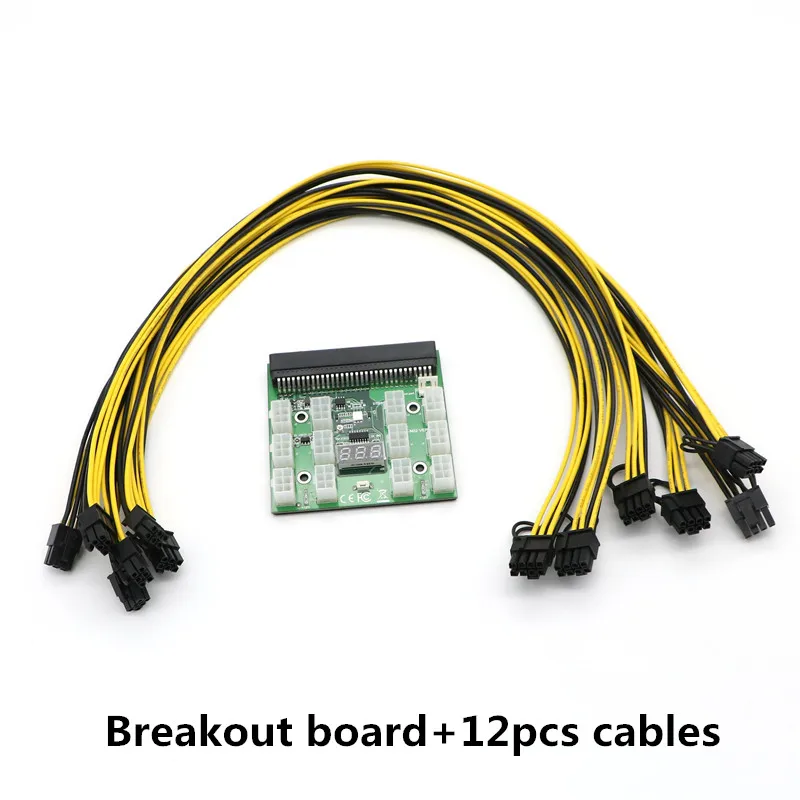 Angitu 12X6Pin PCIE Express Breakout Borad 16AWG 6Pin to 8Pin (6+2Pin) PCIe Power Cable Set For ETH Ethereum