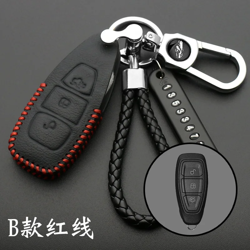 Genuine Leather Car Remote Key Cover Case For Ford Focus 3 4 ST Mondeo MK3 MK4 Fiesta Fusion Kuga 2013 2014 2015 2017 2018