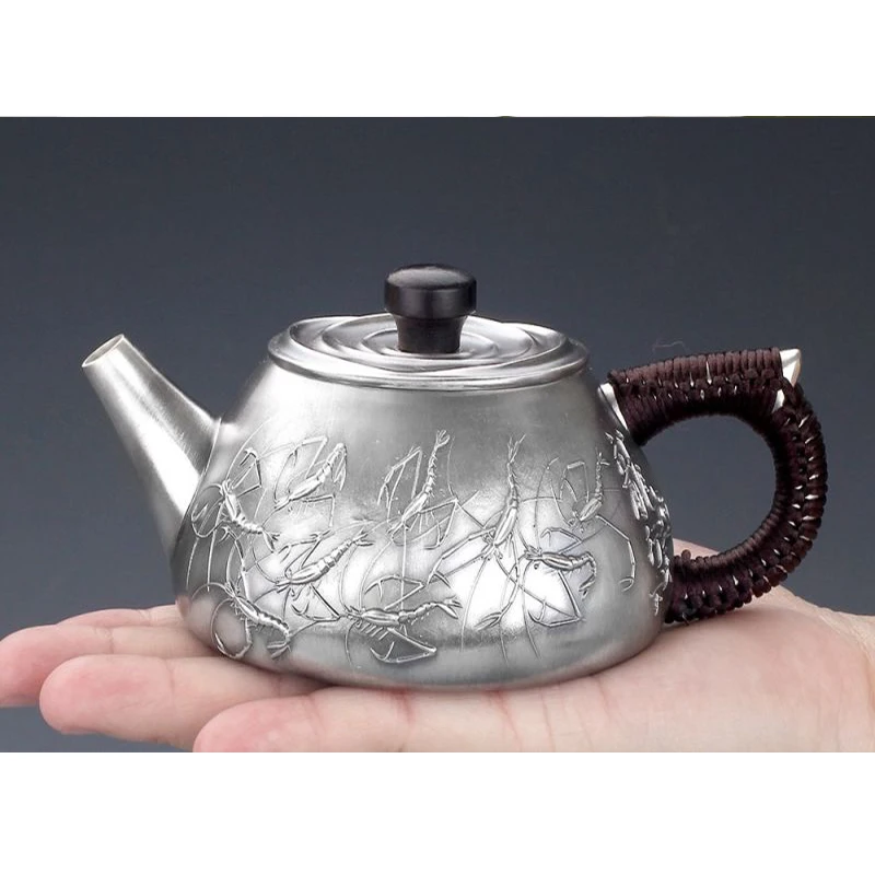 Silver pot 999 sterling silver handmade tea set Japanese retro teapot kettle home tea ceremony Kungfu tea set 700ml