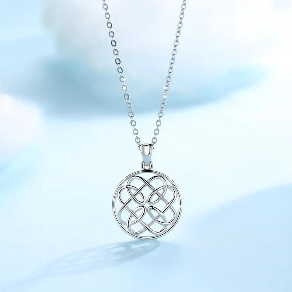 Eudora Real 925 Sterling Silver Minimalism Elegant Round Circle celtic knot Pendant Necklaces Women Sterling Silver Jewelry D102