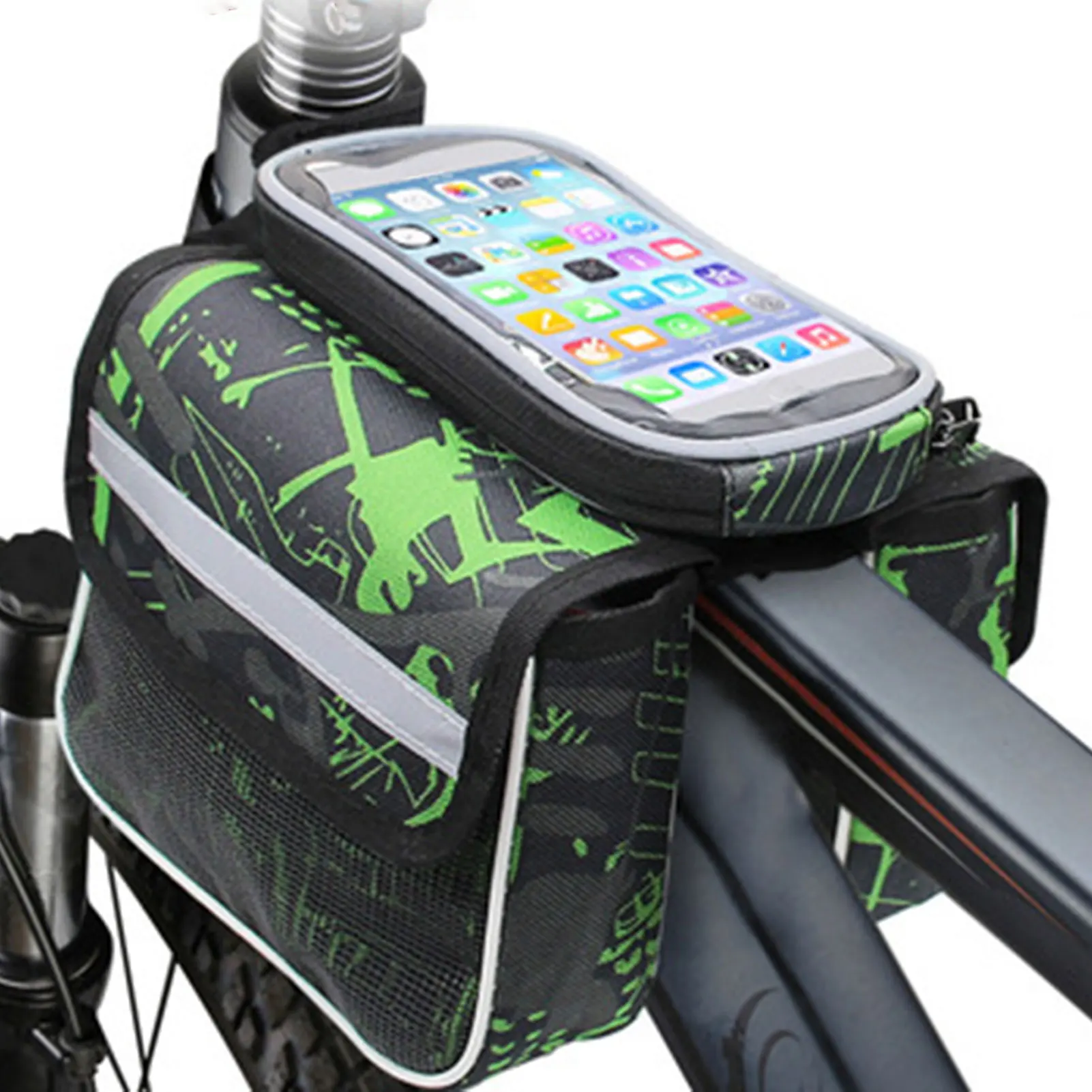 Bike Front Frame Bag 1L Bicycle Top Tube Double Pouch With TPU Touchscreen Phone Bag MTB Storage Bag For Cycling Bike Accessory