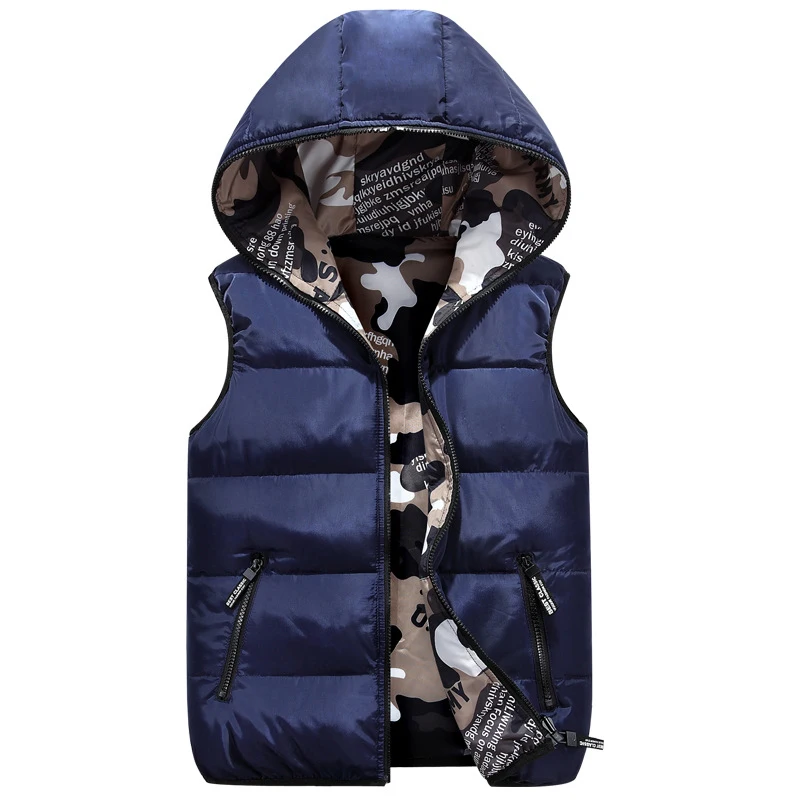 DIMUSI Winter Men\'s Vests Sleeveless Jackets Male Double-Wear Cotton Padded Vest Coats Men Thick Warm Waistcoats Hooded Clothing