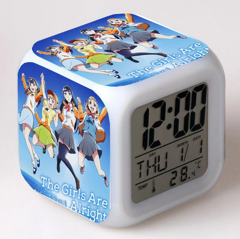 Anime A Place Further Than the Universe  Cartoon LED 7 Color Digital Alarm Clocks Kids Night Light Bedroom Desk Clock