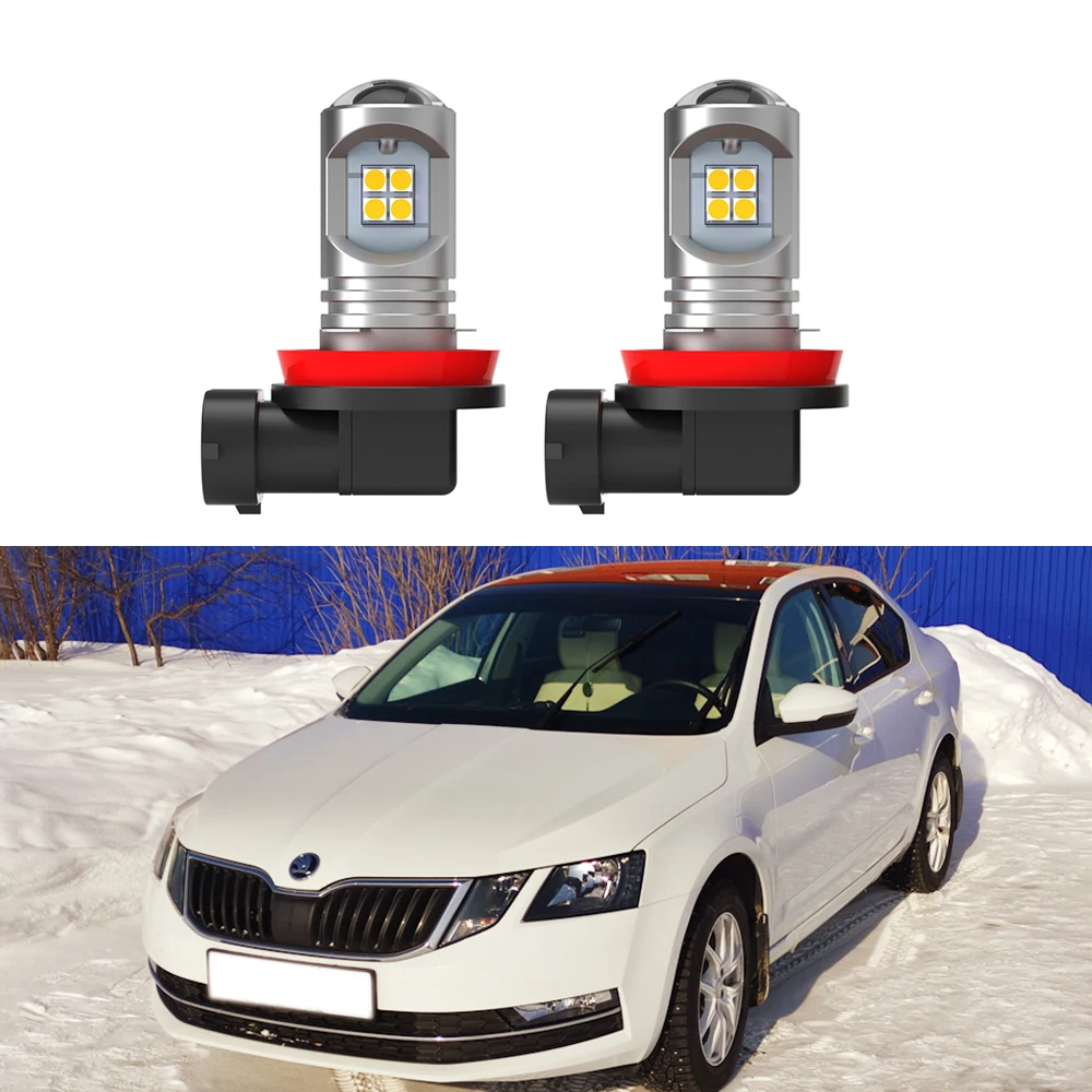 2pcs Premium Canbus Car LED lamp H11 H8 front fog light Lamp bulb for Skoda Octavia 2 3 MK2 MK3 1Z 5E A5 A7 FL 2005+