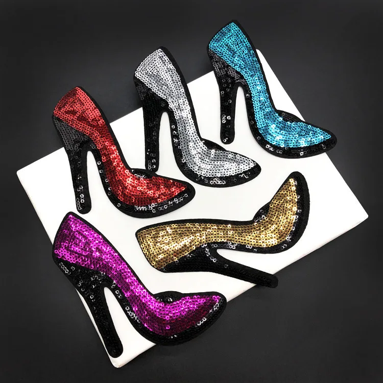 

1Pair(2Pieces) 13.5cm*10cm Sequins Embroidery Cloth Paste Clothes Decoration Back Gum High Heels Patch Bag Repair Subsidy Cloth