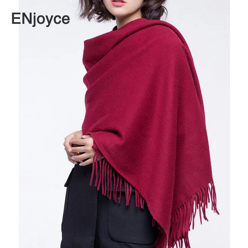 Winter Warm Wool Scarf Women Wraps with Tassel Pashmina Merino Soft Cashmere Shawls for Elegant Ladies