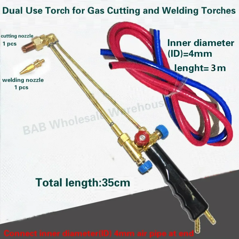 Oxygen Acetylene Dual Use Torch for Gas Cutting and Welding Torches with 1pcs cutting nozzle/1pcs welding nozzle/air pipe 2/3/5m