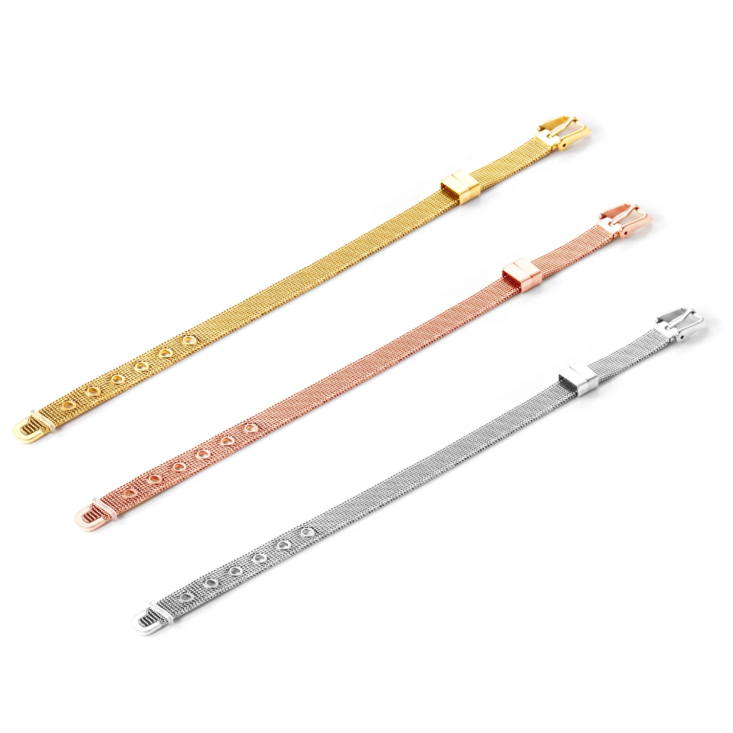 LUXUSTEEL Stainless Steel Watch Belt Shape Bracelets For Women Men Classic Style Rose Golden Color Adjustbal Bracelets