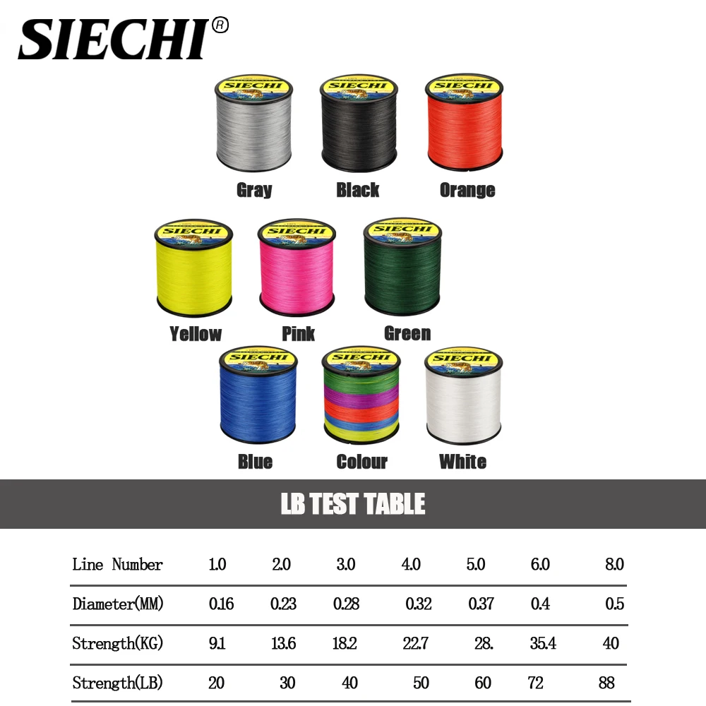 SIECHI 300M 500M 1000M 8 Strands Braided Fishing Line High endurance 9 Colors Super PE Line