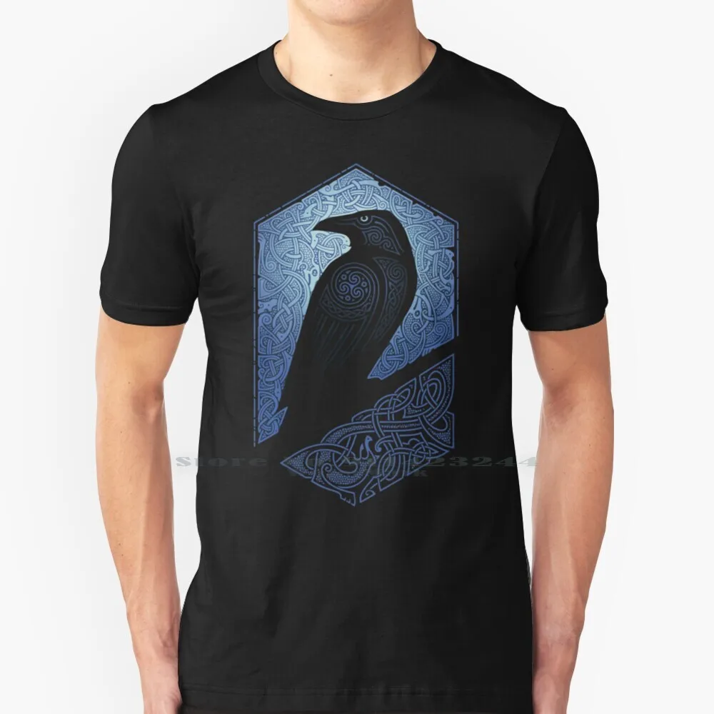 Guardian T Shirt Cotton 6XL Raidho Crow Blue Shadow Silhouette Scandinavian Mystical Mythology Mythical Tribal Raven Birds