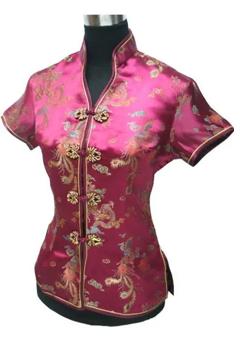 Promotion Blue Chinese Style Women Summer Blouse V-Neck Shirt Tops Silk Satin Tang Suit Top S M L XL XXL XXXL JY0044-4