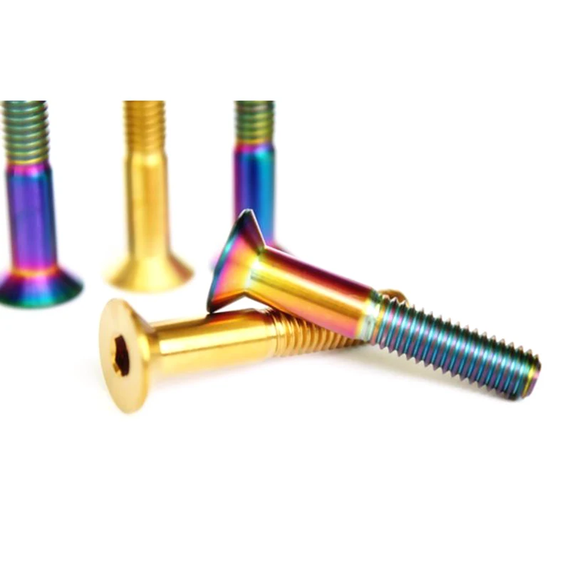 LOT 2 M6x1 10/15/20/25/30/35/40/55mm Length Color Ti/Golden/Rainbow GR5 TC4 Titanium Countersunk Bicycle Headset Top Cap Bolts