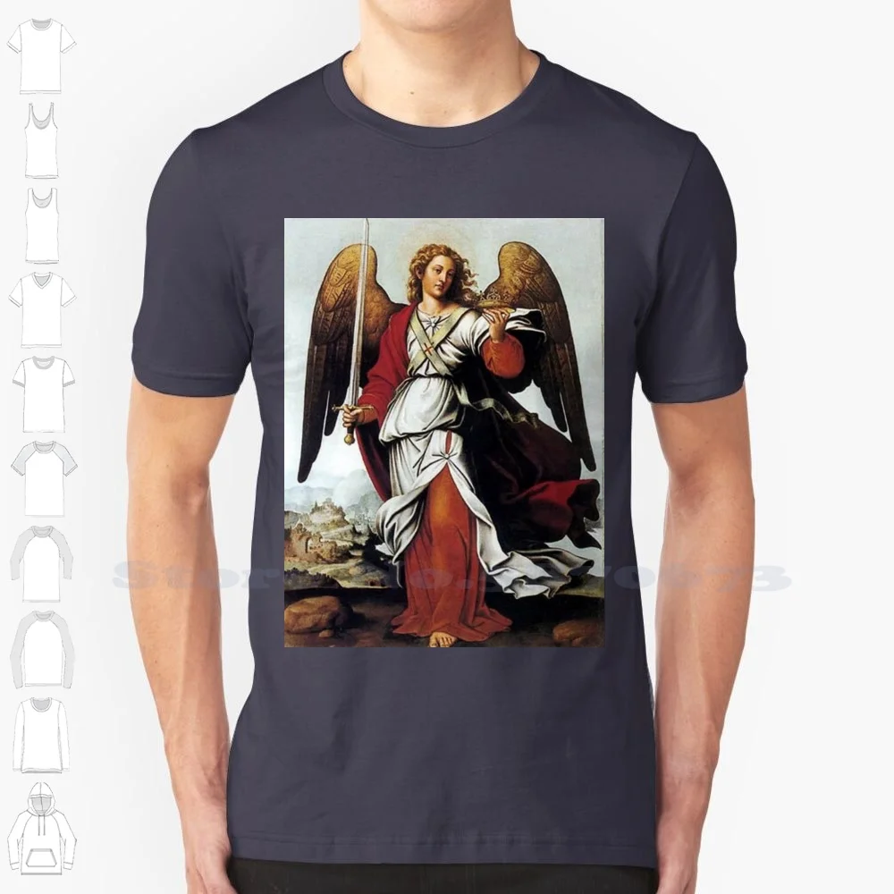 Archangel Michael With Sword And Crown 100% Pure Cotton T-Shirt Guardian Angel Catholic Saints Catholic Art Paintings Painters