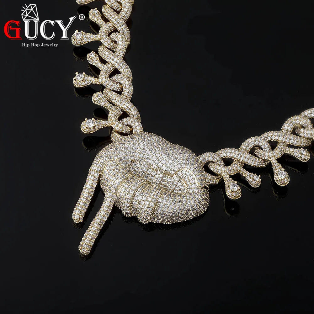 GUCY HIP HOP Lip Shape Necklace High Quality Miami Cuban Chain Iced Cubic Zirconia Men And Women Jewelry For Gift