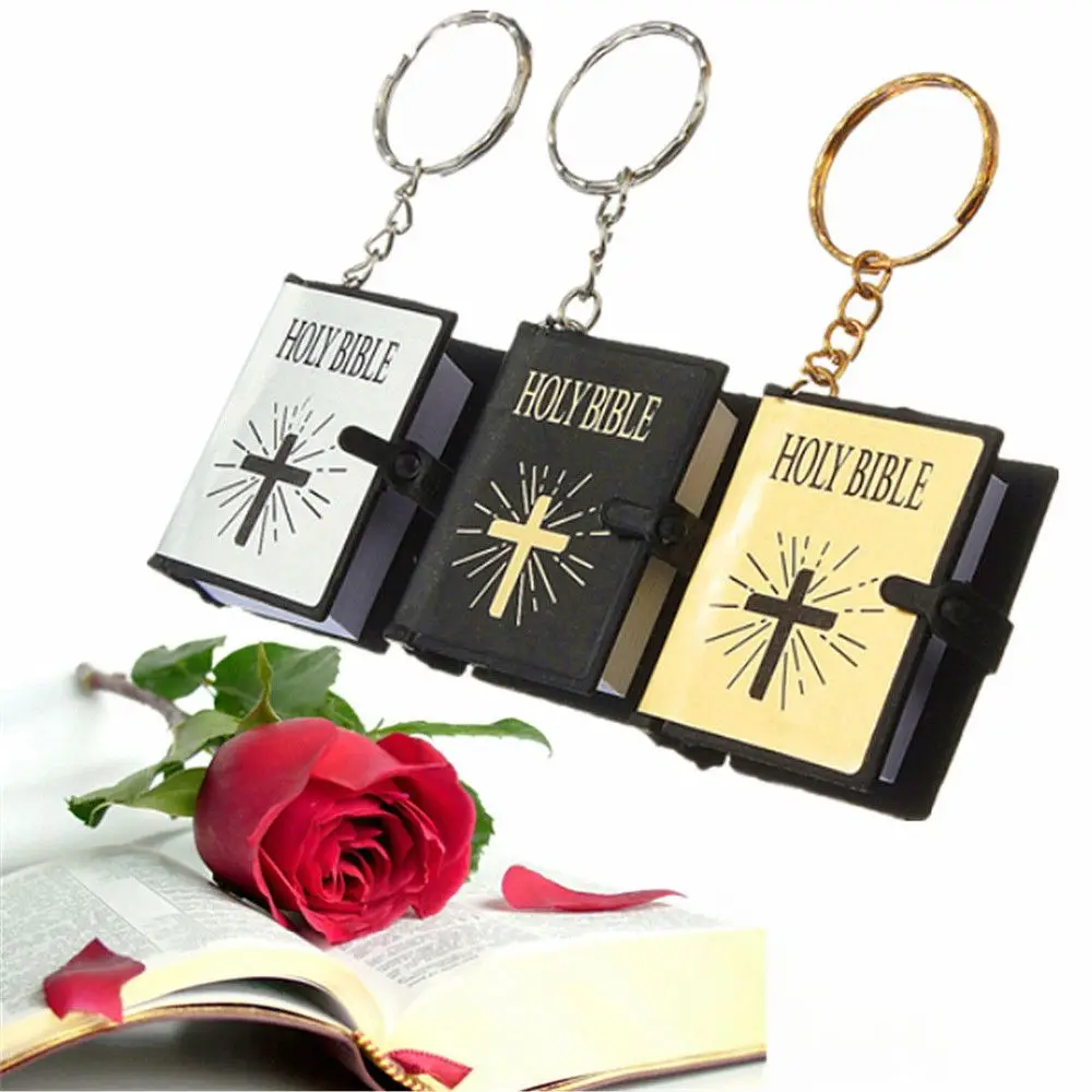 Mini Holy Bible Keychain Real Paper Can Read Religious Christian Cross Keyrings Holder Car Key Chains Fashion Gifts Jewelry