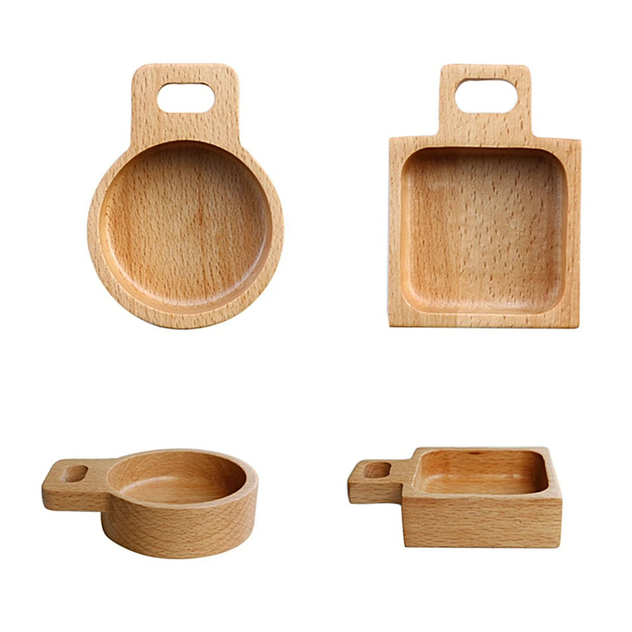 

2PCS Sauce Dish Wooden Dipping Bowls Snack Plate Seasoning Dishes For Restaurant