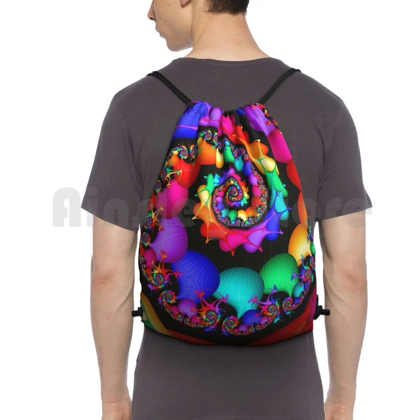 

Spin Of The Rainbow Backpack Drawstring Bag Riding Climbing Gym Bag Rainbow Color Abstract Fractal Wallpaper Spiral Lines