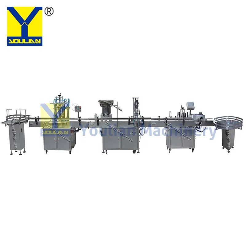 Automatic Liquid Filling Pluging Capping Labeling Machine with Bottle feeders By Sea