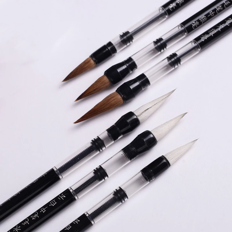 3 Pcs Chinese Calligraphy Brush Set Water Storage Paint Brush Pen Automatic Suction Ink Small Wolf Large Baiyun Soft Round Point