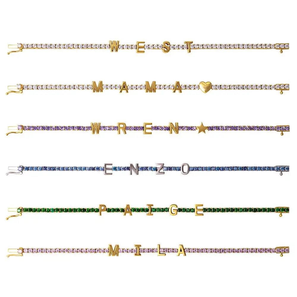 DOREMI New Custom Letters Bracelet Tennis Chain Colorful Zircon Personalized Name Bracelet Women Exquisite Customized Gift