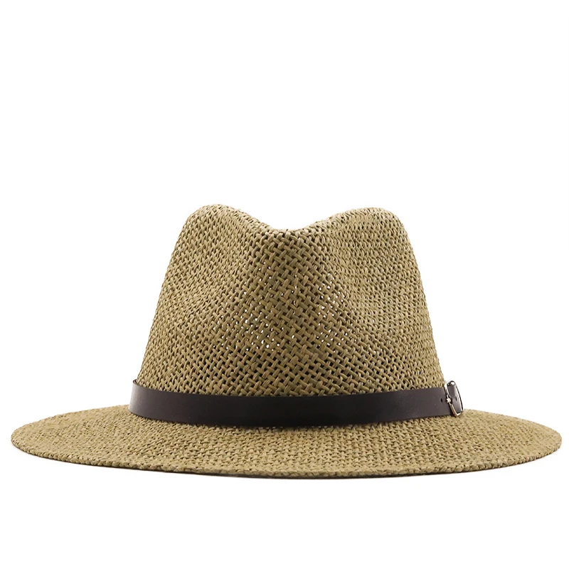 Simple jazz Panama Hat with Belt Summer Sun Hats for Women Man Sombrero Beach Straw Fedora Hat UV Protection Cap Chapeau