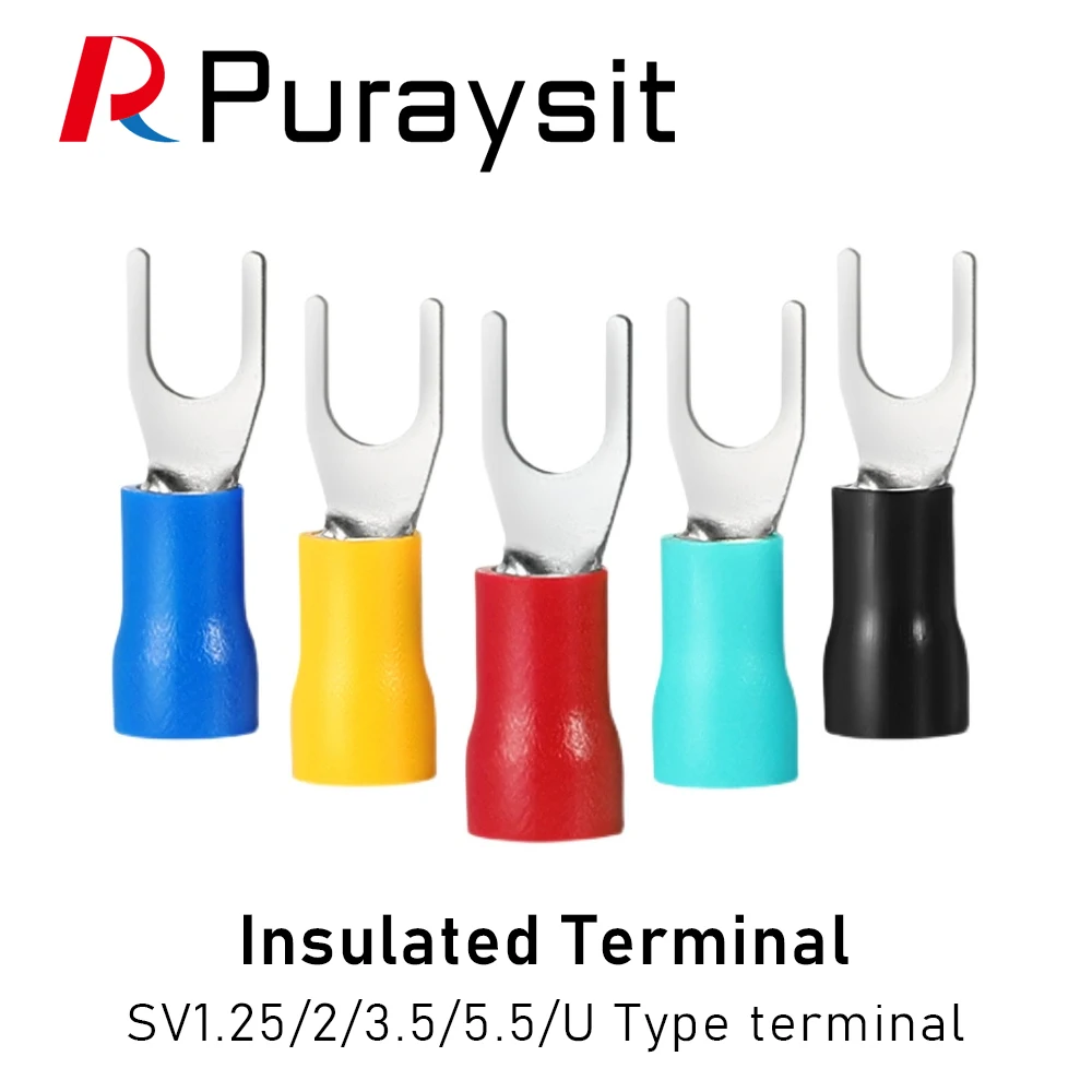 

Puraysit Insulated Fork Spade Wire Connectors U Type Electrical Crimp Terminal for 22-10AWG/Servo Cable SV1.25/2/3.5/5.5 Series