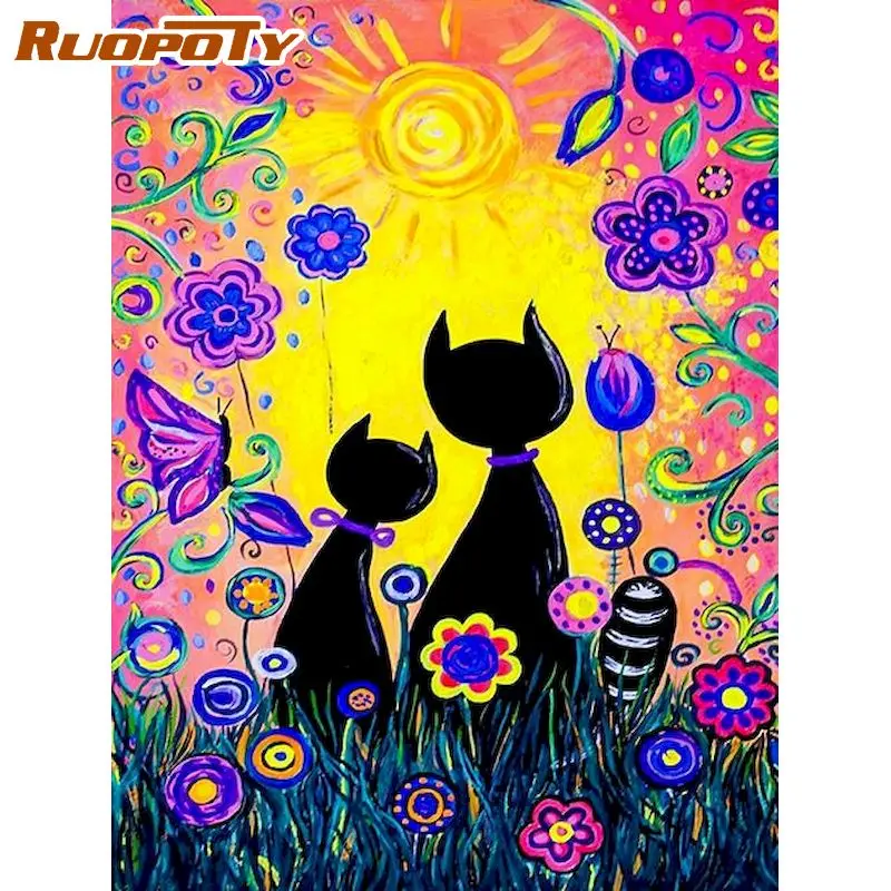 

RUOPOTY 60x75cm Frame Painting By Numbers Cat Animals Paint By Number For Adults Acrylic Paint On Canvas Home Decors Artwork