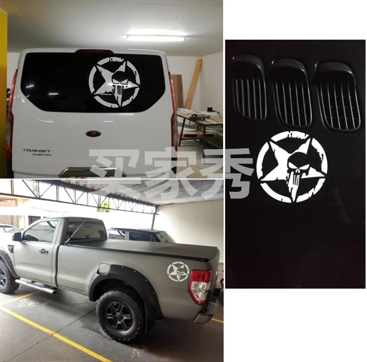 Car Stickers Skulls Five Pointed Stars Reflective Decals For Fuel Tank Tap Trunk Bumper Motorcycle Helmet Laptop iPhone