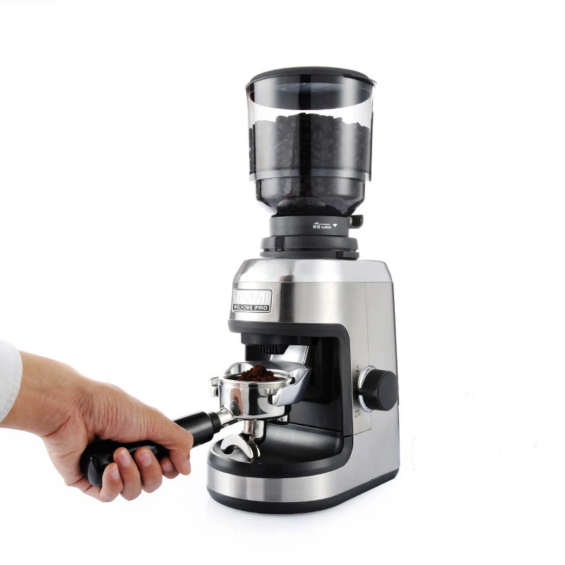 مطحنة القهوة الإيطالية مع ضوء LED ، مطحنة كهربائية للإسبريسو ، 30 ملف ، سمك قابل للتعديل ، مسحوق طيران 450 جرام