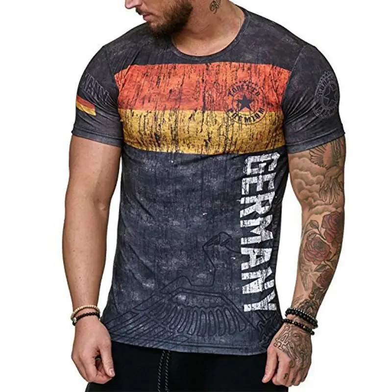 2021 Summer spain Flag Men's Casual Fashion T-shirt Round Neck Cool and Lightweight Slim Fit Muscle Man's T-shirt Fitness