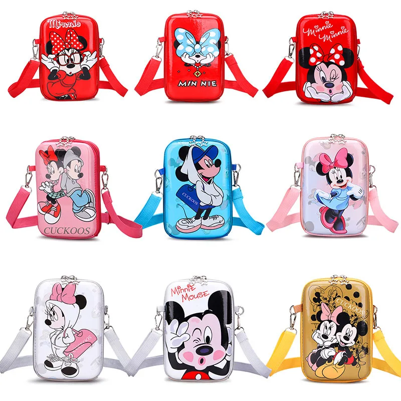 Disney Cartoon Minnie Mouse Shoulder Bags For Girls Mickey Funny Printing Crossbody Bag Kids Leather Waterproof Small Packages