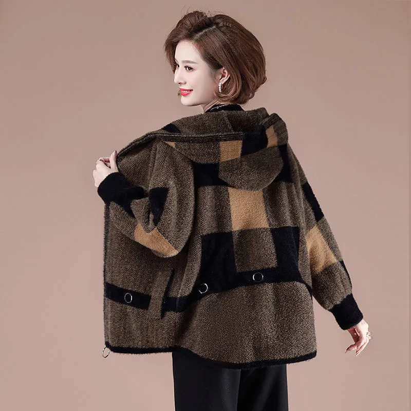 Size 6XL Mom Coat Winter Mink Fleece Hooded Jacket 2022 Middle-Aged Women Autumn Temperament Double-Sided Fleece jacket