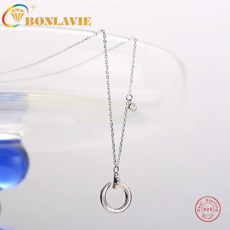 BONLAVIE S925 Sterling Silver Fritillaria Zircon Ring Necklace Nail Shaped Clavicle Chain New Female Jewelry