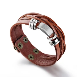 2024 Trend Jewelry Vintage Multilayer Handwork Weave Bead Wide Leather Bracelet Charm Jewelry Winding Cuff Bracelets For Women