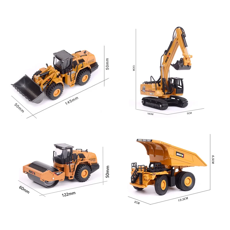 HUINA 1:60 Diecast Metal Model Dump Truck Excavator Wheel Loader Road Roller Construction Vehicle Toy  Gift Truck for Children