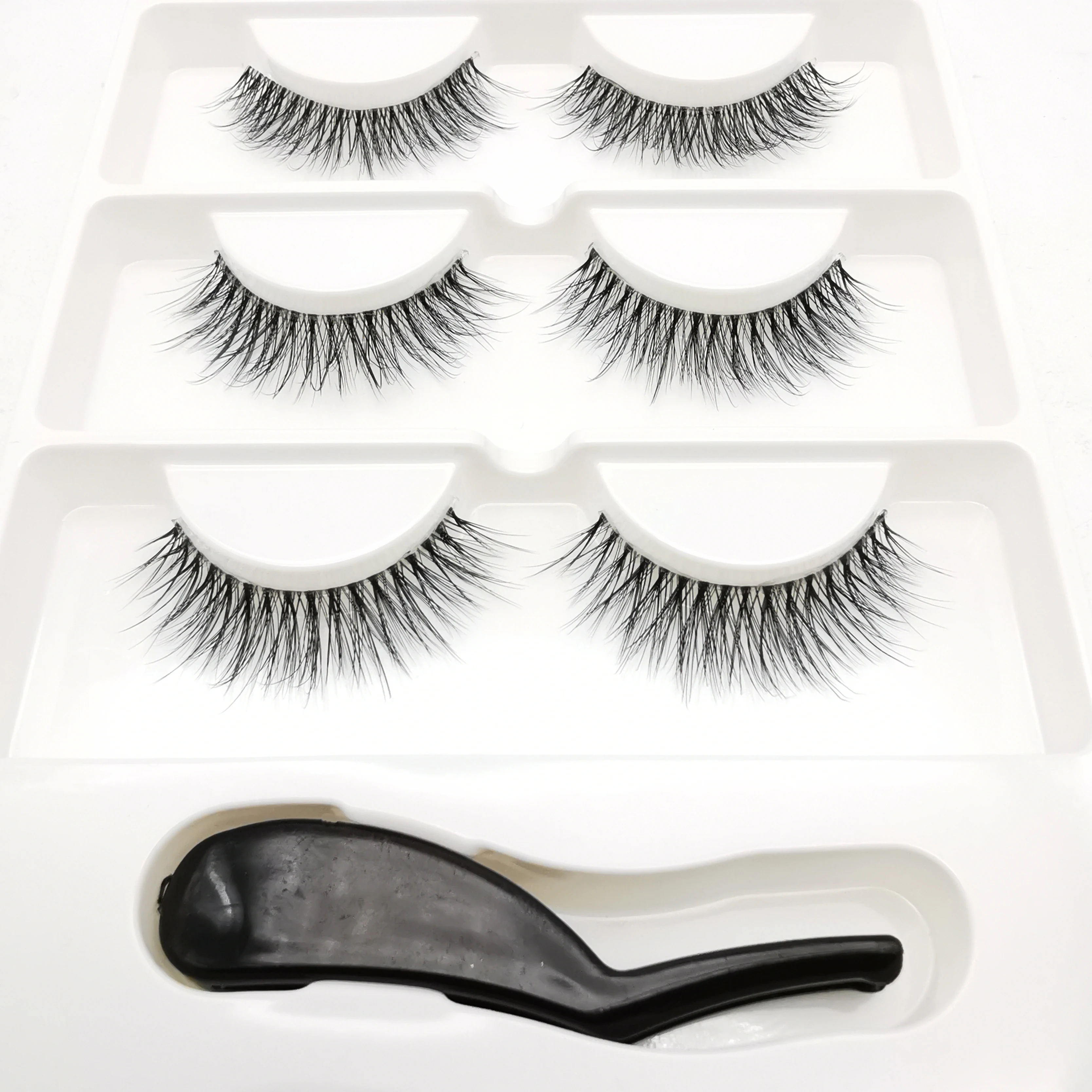 HBZGTLAD 3pairs Invisible Band Transparent 3D Mink Fur Lashes Natural Long Wispy False Eyelashes +tweezers